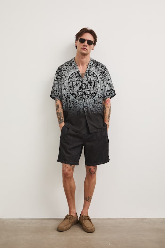 Koszula męska z wiskozy RS26-KKM806 czarny RS26