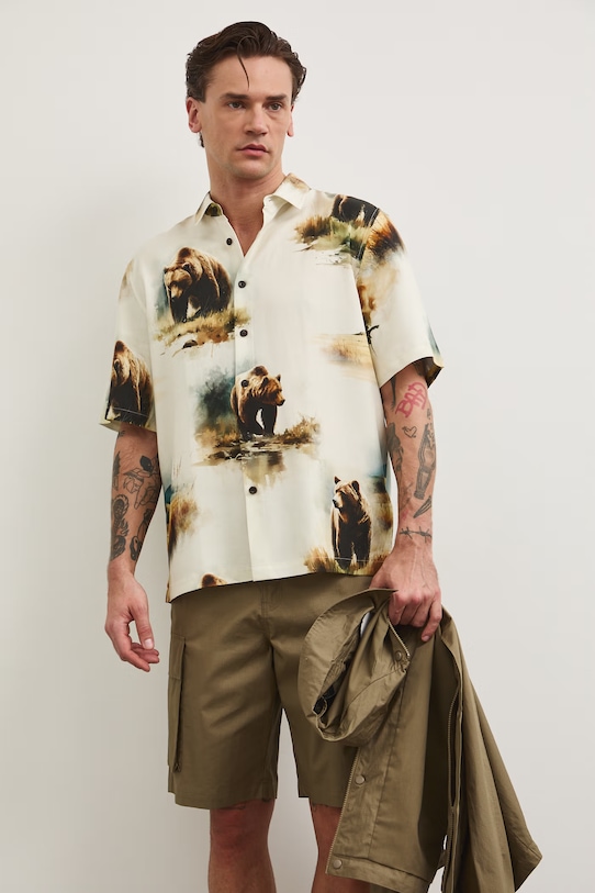 Koszula męska z dodatkiem lnu z kolekcji Bieszczadzki Park Narodowy x Medicine RS26-KKM850 multicolor RS26