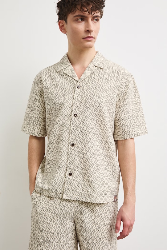 Koszula męska z lnem brązowy RS26-KKM921