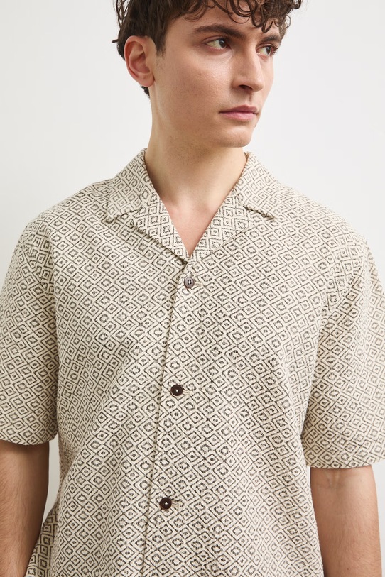 Koszula męska z lnem brązowy RS26-KKM921