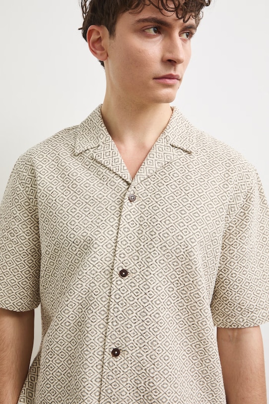 Koszula męska z lnem brązowy RS26-KKM921