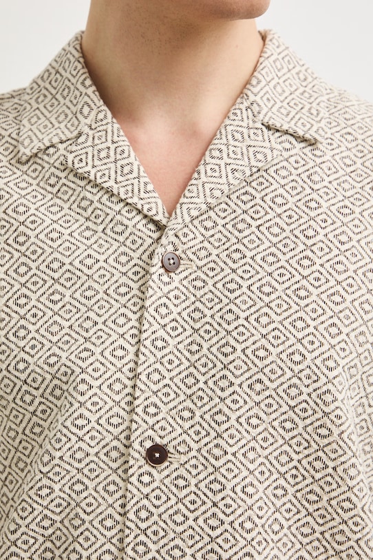 Koszula męska z lnem RS26-KKM921 brązowy