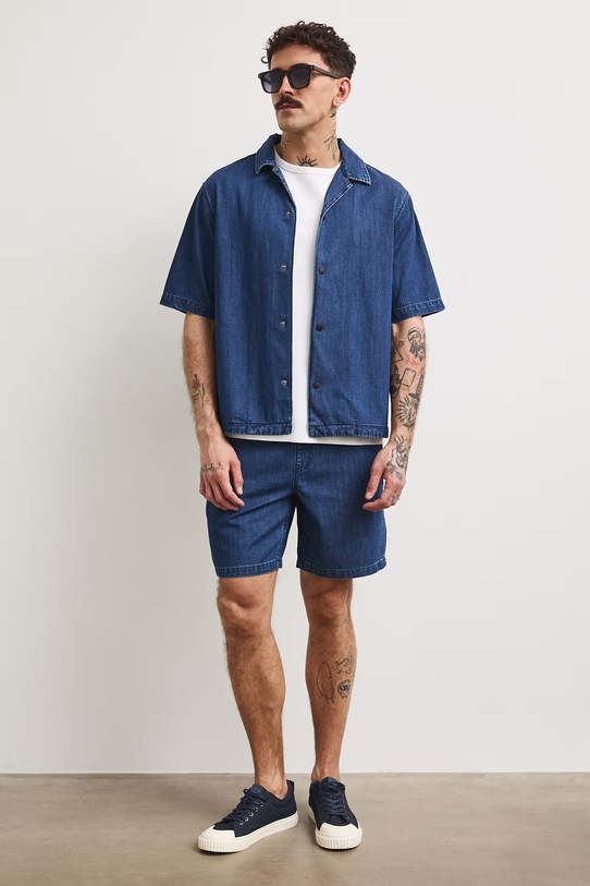 Koszula męska z lyocellem z efektem sprania RS26-KKMA22 granatowy RS26