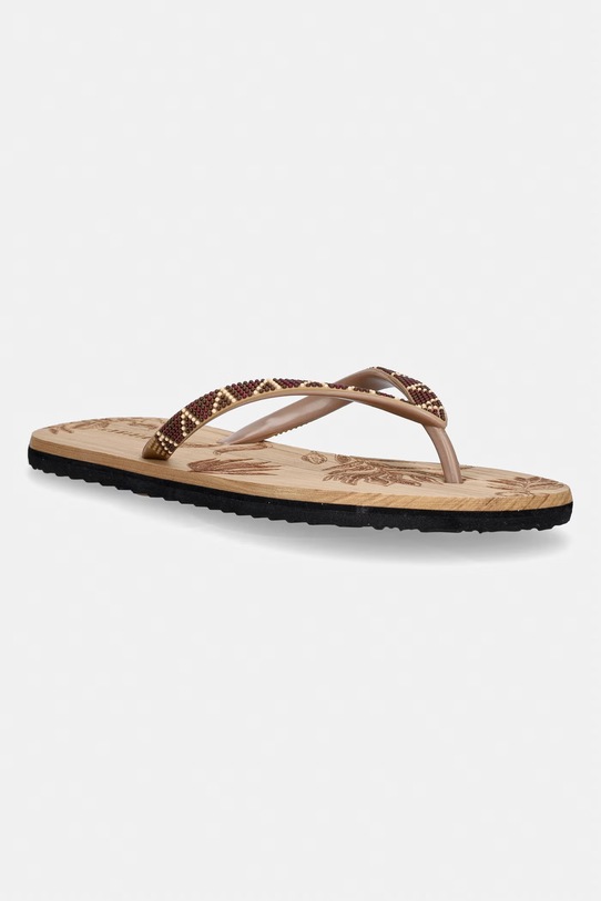 Japonki damskie z roślinnym wzorem beżowy RS26-KLD913