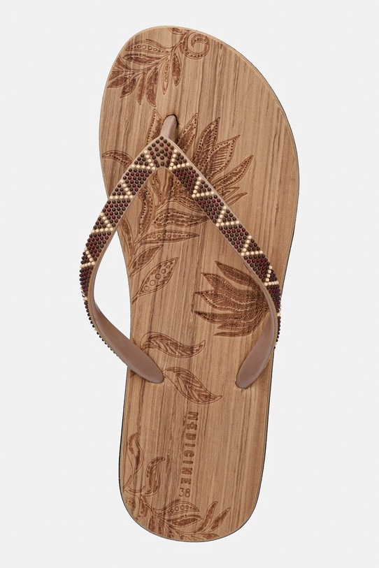 Japonki damskie z roślinnym wzorem beżowy RS26-KLD913