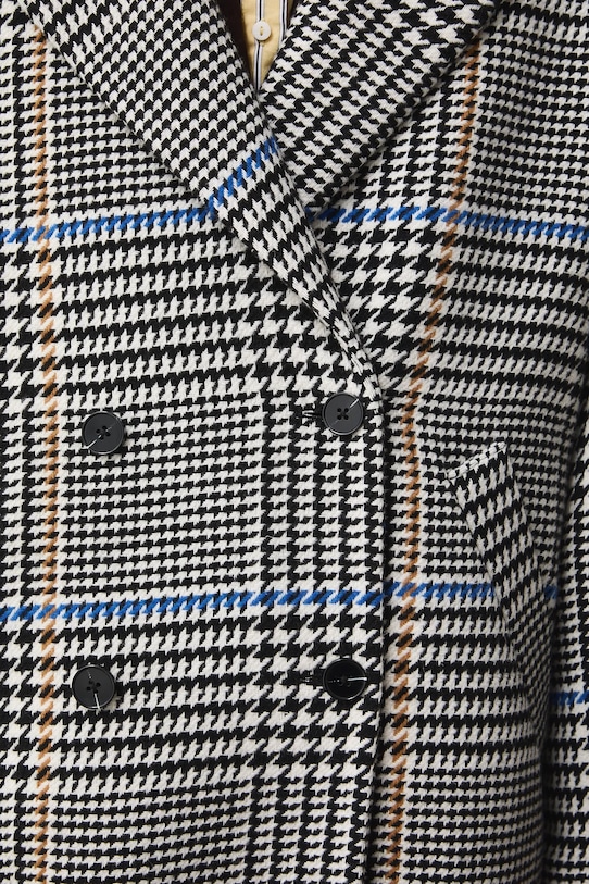 Płaszcz z domieszką wełny damski dwurzędowy w kratę RS26-KPD100 czarny