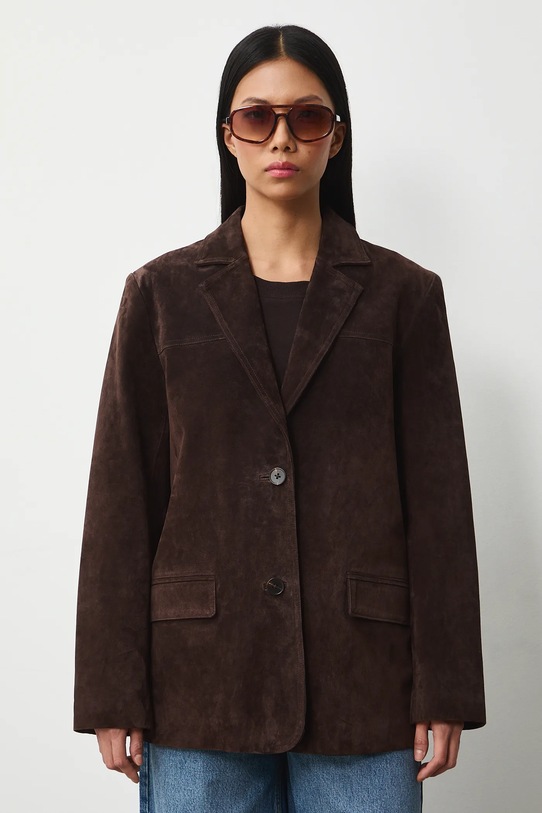 Medicine marynarka skóra naturalna brązowy RS26-KUD312