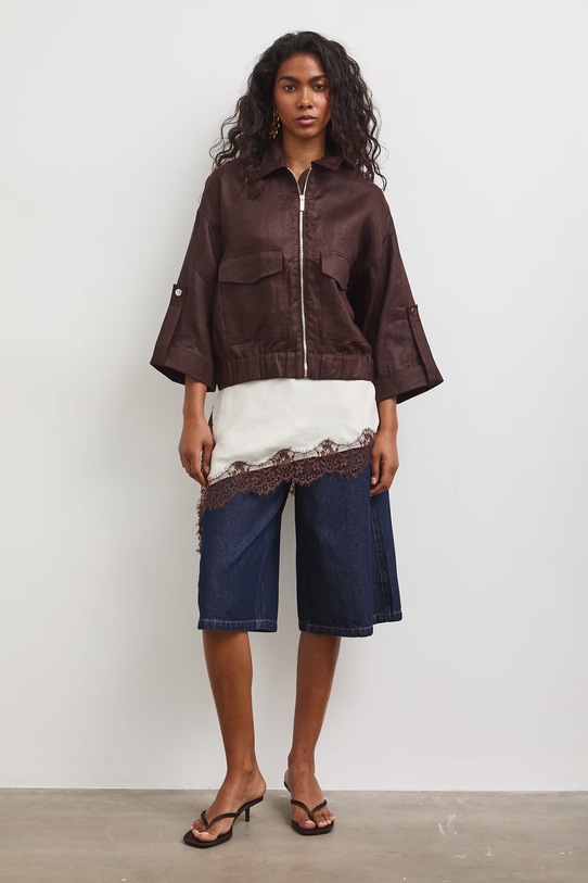 Medicine bomberka damska lniana brązowy RS26-KUD802