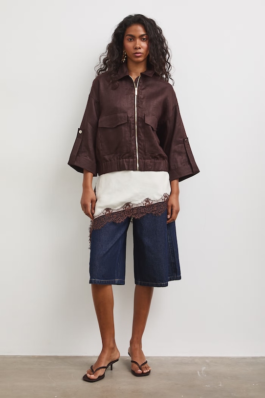 Medicine bomberka damska lniana brązowy RS26-KUD802