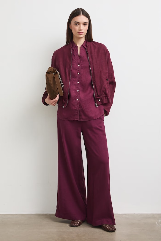 Bunda bomber dámska s ľanom hladká burgundské RS26-KUD900