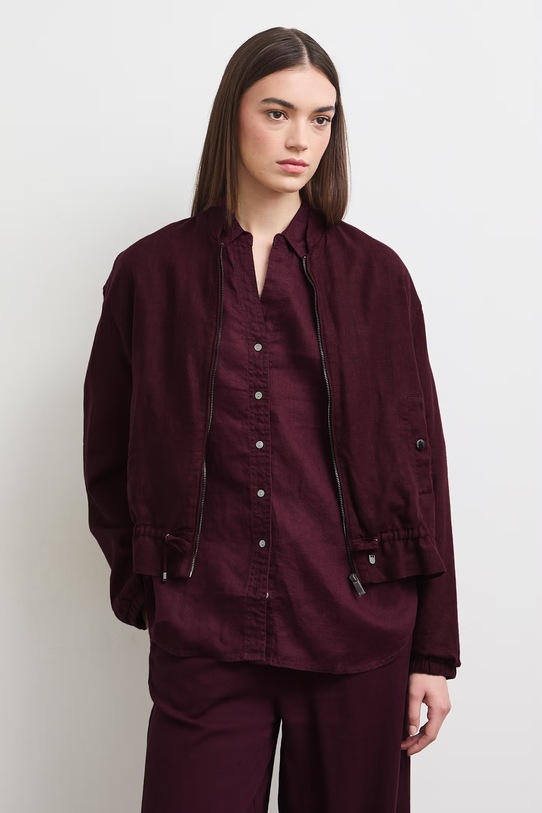 Bomberka damska z lnem gładka bordowy RS26-KUD900