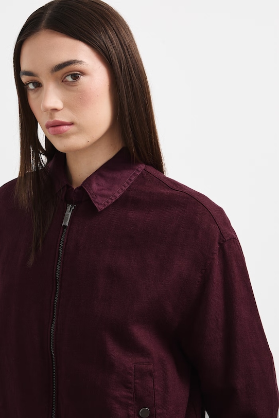 Bunda bomber dámska s ľanom hladká RS26-KUD900 burgundské