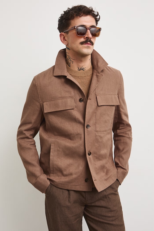 Kurtka koszulowa męska z lnem RS26-KUM910 brązowy RS26