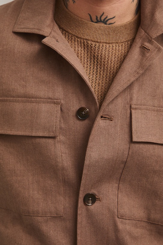 Kurtka koszulowa męska z lnem RS26-KUM910 brązowy