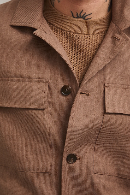 Kurtka koszulowa męska z lnem RS26-KUM910 brązowy
