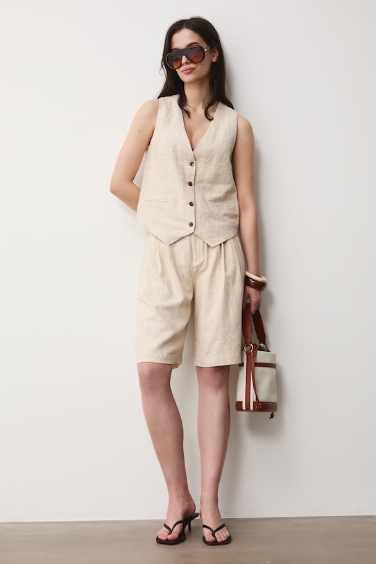 Medicine kamizelka damska lniana beżowy RS26-KZD700