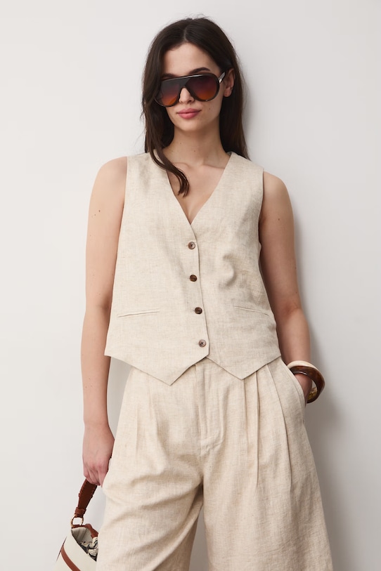 Medicine kamizelka damska lniana RS26-KZD700 beżowy RS26