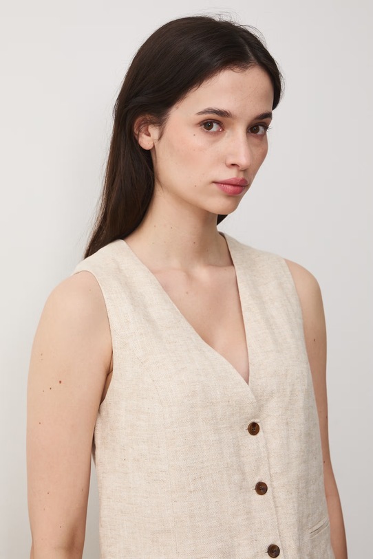 Medicine kamizelka damska lniana beżowy RS26-KZD700