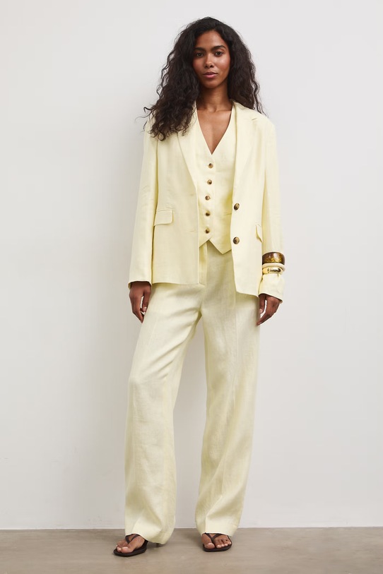 Kamizelka jednorzędowa damska lniana RS26-KZD801 żółty RS26