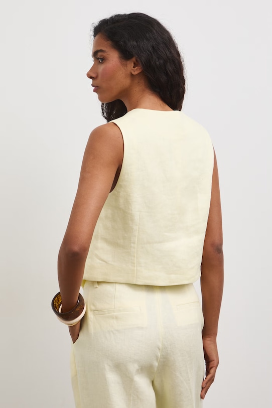 Odzież Kamizelka jednorzędowa damska lniana RS26-KZD801 żółty