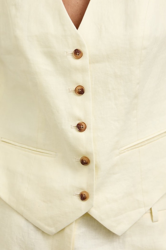 Kamizelka jednorzędowa damska lniana RS26-KZD801 żółty