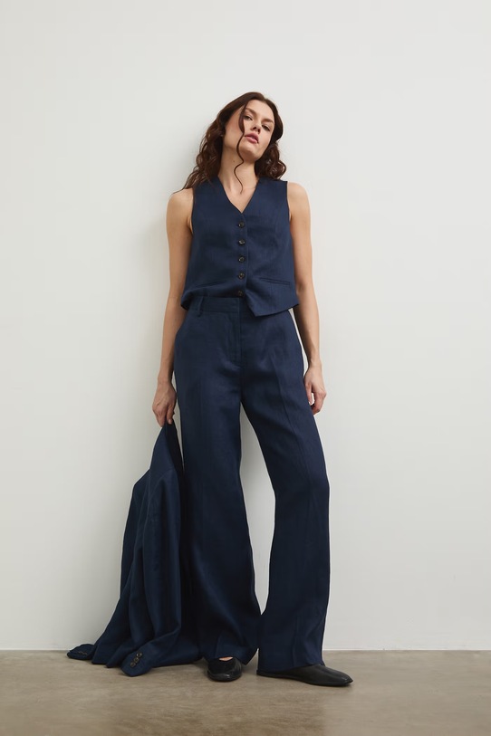 Kamizelka jednorzędowa damska lniana RS26-KZD801 granatowy RS26