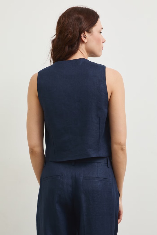 Kamizelka jednorzędowa damska lniana granatowy RS26-KZD801