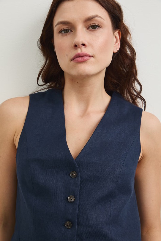 Kamizelka jednorzędowa damska lniana RS26-KZD801 granatowy