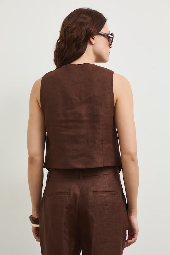 Odzież Kamizelka jednorzędowa damska lniana RS26-KZD801 brązowy