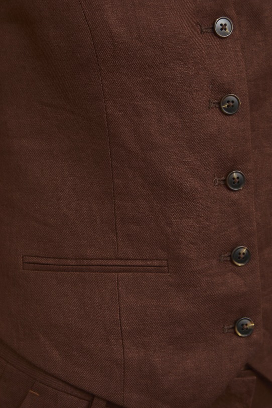 Kamizelka jednorzędowa damska lniana RS26-KZD801 brązowy