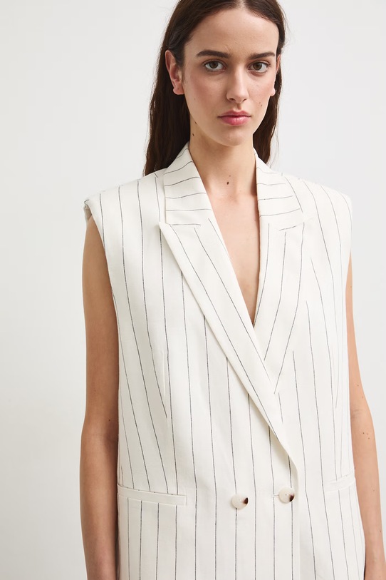 Medicine kamizelka dwurzędowa damska z dodatkiem lnu beżowy RS26-KZD900