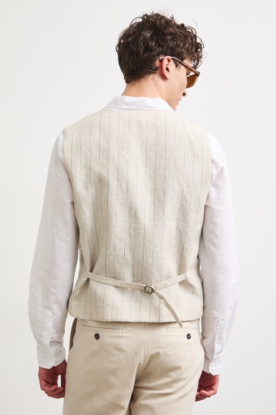 Odzież Kamizelka męska lniana w paski RS26-KZM900 beżowy