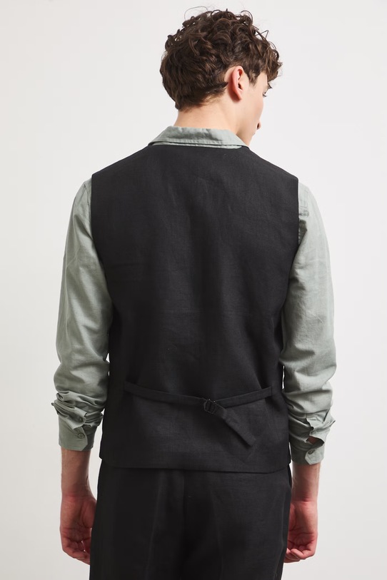 Kamizelka męska lniana gładka czarny RS26-KZM921