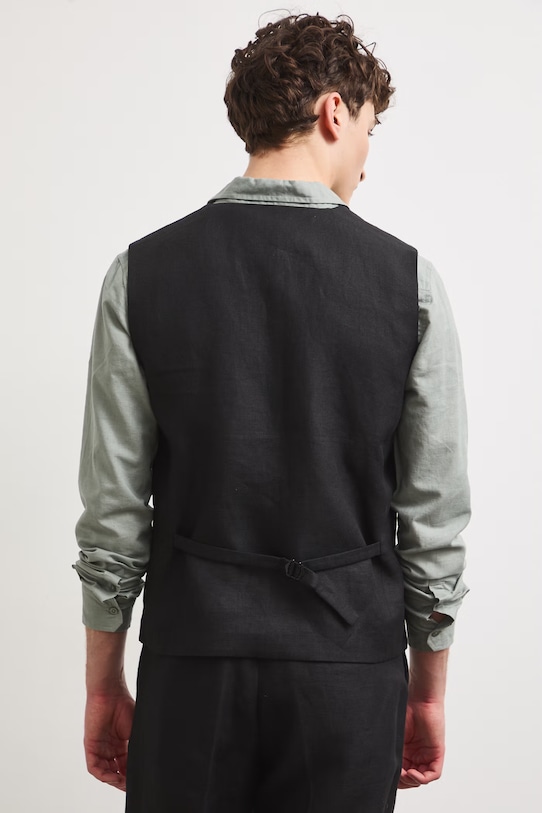 Kamizelka męska lniana gładka czarny RS26-KZM921