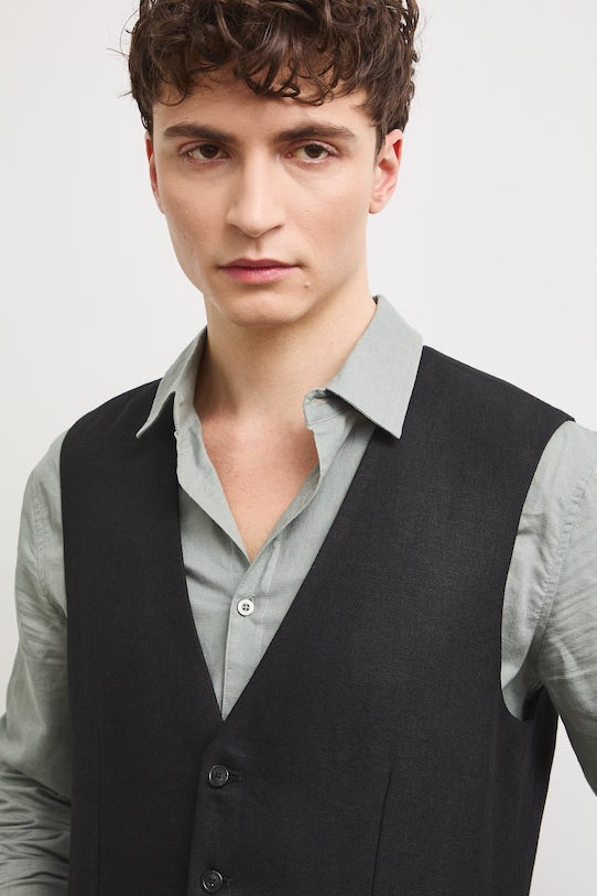 Kamizelka męska lniana gładka RS26-KZM921 czarny