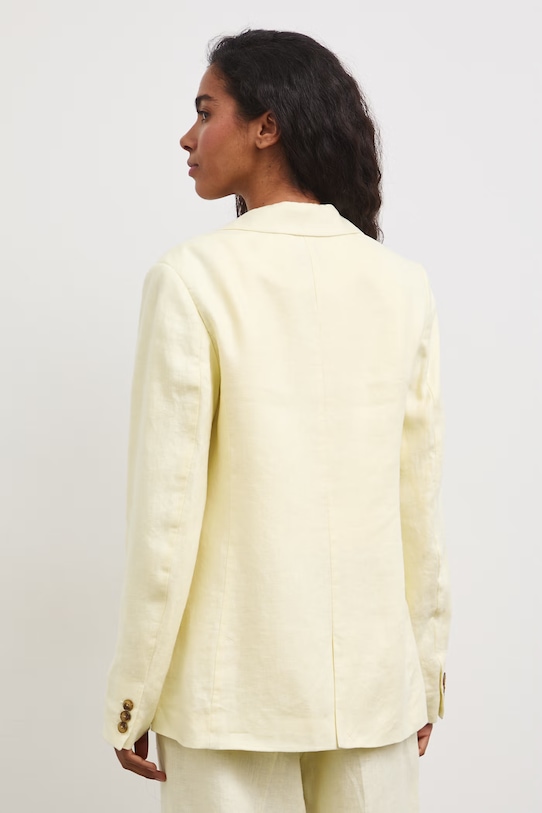 Odzież Marynarka jednorzędowa damska lniana gładka RS26-MKD800 żółty