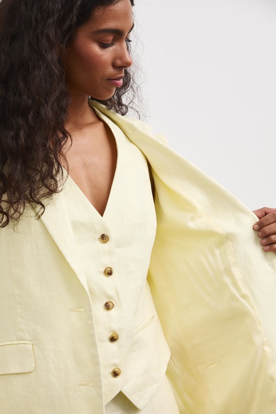 Marynarka jednorzędowa damska lniana gładka RS26-MKD800 żółty