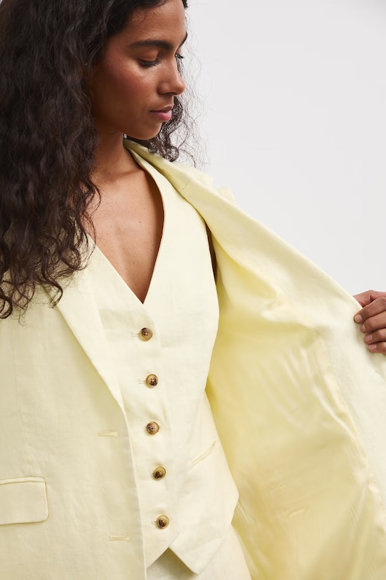 Marynarka jednorzędowa damska lniana gładka RS26-MKD800 żółty