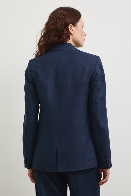 Odzież Marynarka jednorzędowa damska lniana gładka RS26-MKD800 granatowy