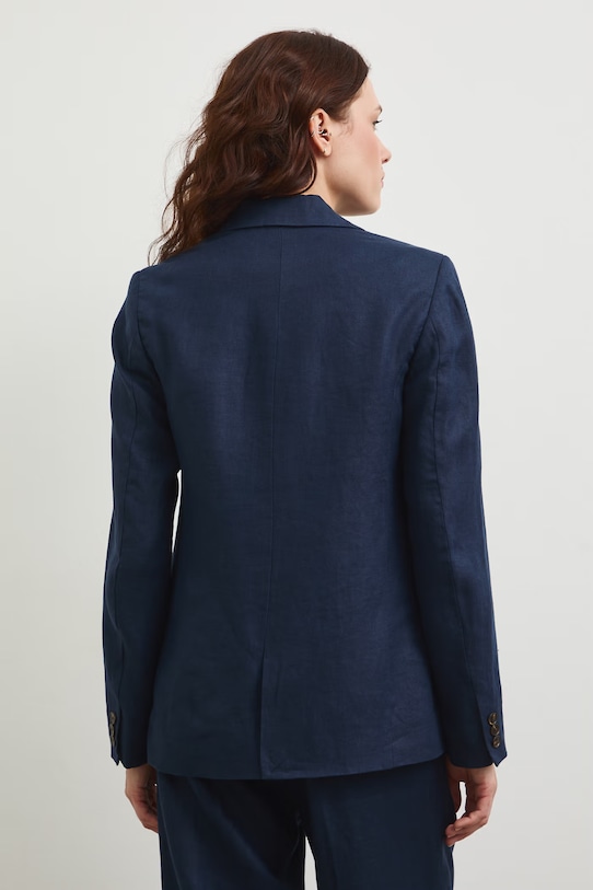 Odzież Marynarka jednorzędowa damska lniana gładka RS26-MKD800 granatowy