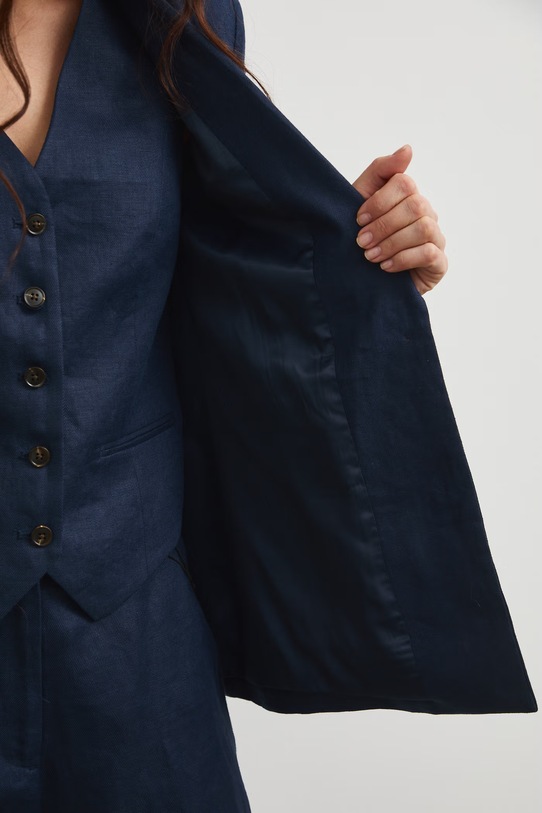 Marynarka jednorzędowa damska lniana gładka RS26-MKD800