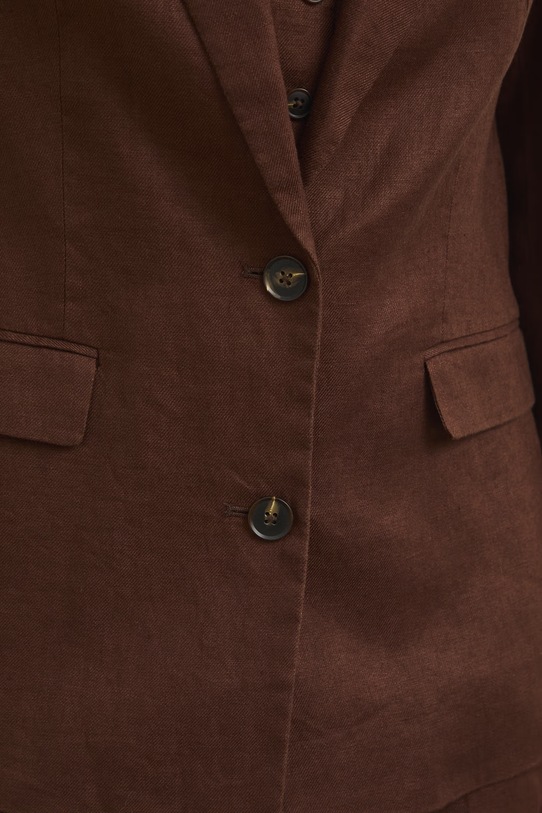 Marynarka jednorzędowa damska lniana gładka RS26-MKD800 brązowy