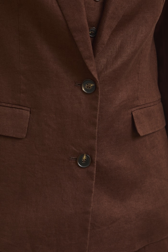 Marynarka jednorzędowa damska lniana gładka RS26-MKD800 brązowy