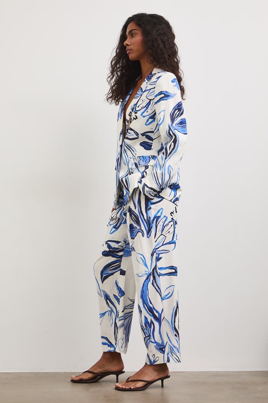 Marynarka jednorzędowa damska z dodatkiem lnu beżowy RS26-MKD801