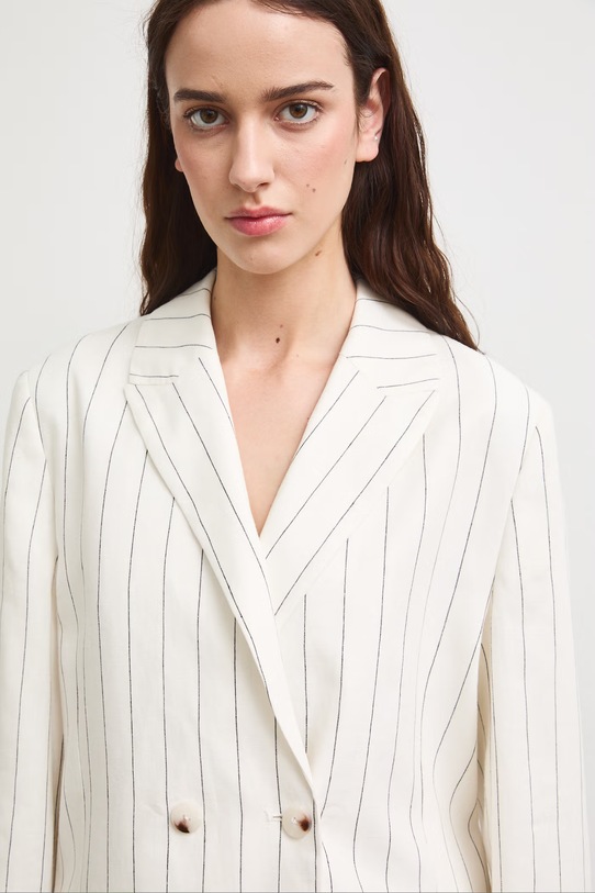 Medicine marynarka dwurzędowa damska z dodatkiem lnu beżowy RS26-MKD900