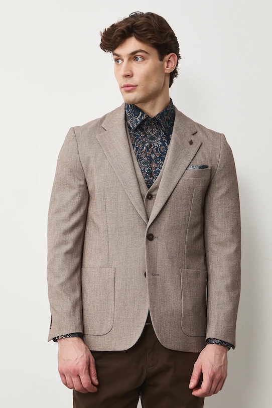 Marynarka męska regular melanżowa RS26-MKM324 brązowy RS26