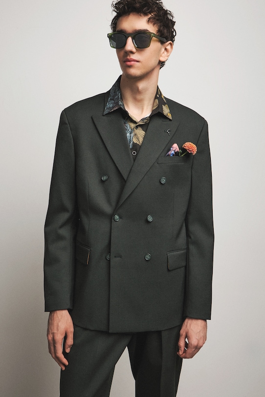 Medicine marynarka dwurzędowa męska z dodatkiem wełny zielony RS26-MKM621