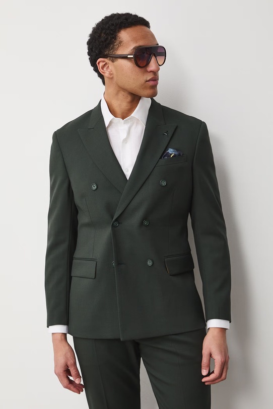 Medicine marynarka dwurzędowa męska z dodatkiem wełny RS26-MKM621 zielony RS26