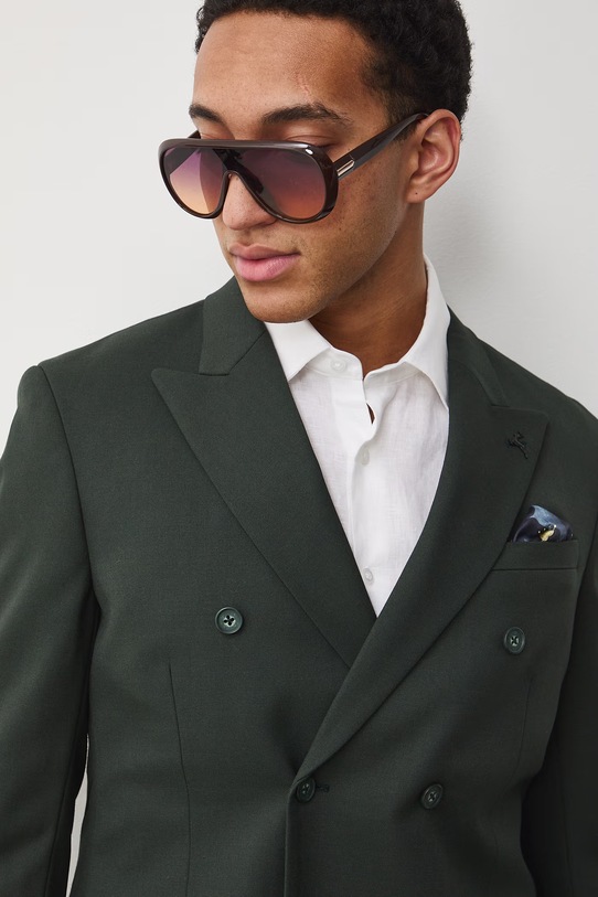 Medicine marynarka dwurzędowa męska z dodatkiem wełny RS26-MKM621 zielony