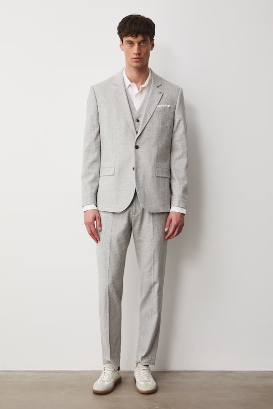 Medicine marynarka jednorzędowa męska z domieszką lnu beżowy RS26-MKM720